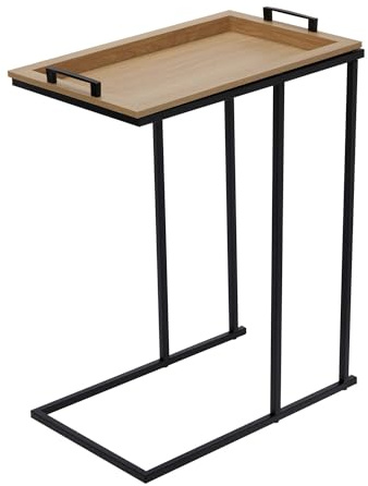 Tavolino ausiliario con vassoio estraibile in struttura nera 45 x 28 x 59 cm