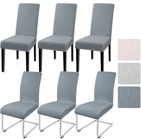 Alishomtll Stuhlhussen 6er Set Stuhlbezug Jacquard Hussen für Stühle Elastische Stuhlhussen Schwingstühle Abnehmbarer Esszimmer Stuhlbezüge Freischwinger für Küche Restaurant Hotel Bankett (Grau)