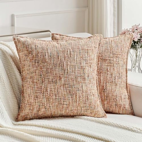 FUTEI Set of 2 Tweed Chenille Scatter Cushion Covers 45x45 cm,Rust