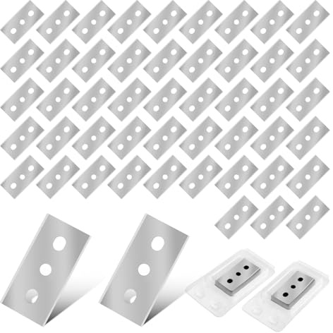 50 Stück Ceranfeldschaber Klingen Ersatzklingen Ceranfeldschaber Edelstahl Doppelseitige Schaberklingen Universell 43 x 22mm Klingen mit Drei Löchern für Kochfeld, Glaskeramik, Backofen Schaber