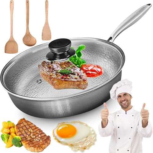 2026 Tovara Titanium Pro Pfanne, 22/24/26/28/30/32cm Titan Pfanne Unbeschichtet mit Deckel, Antihaftbeschichtete Bratpfannen, Multifunctional Pots und Pans Set für die Hausmannskost (Mit Deckel,22CM)