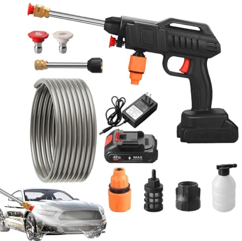 Limpiador a presión portátil sin cables, limpiador para exteriores | Hidrolimpiadora recargable de alta presión con manguera de 5 metros – Para coche, jardín, plantas, patio, patio y detalles