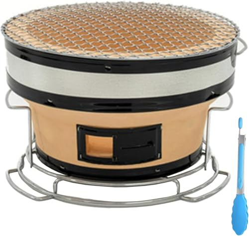 Griglia A Carbone in Ceramica Giapponese Barbecue Rotondo Yakatori Griglia A Carbone Stufa A Carbone da Tavolo Fornello Hibachi con Pinze per Alimenti per Campeggio Interno All'aperto