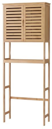MinteLiv Toilettenregal Bambus 170x66x23 cm - Waschmaschinenregal | Badregal bambus, wc regal, platzsparend, ueberbauschrank, waschmaschinenschrank, kippschutz, lamellentueren, stabil