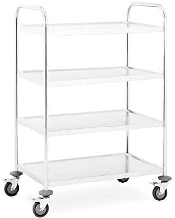Royal Catering RCSW 4 Carro Cocina Carrito de Servicio con Ruedas (4 estantes, Capacidad de Carga 200 kg, Distancia Entre Las Bandejas 27,5 cm) Acero INOX