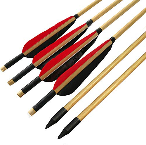 SHARROW 12st Bågskytte Pilar Träpilar Traditionell Träpil Handgjord Målpilar med 5 tum Naturfjädrar för Recurve Båge Långbåge (Typ 2)