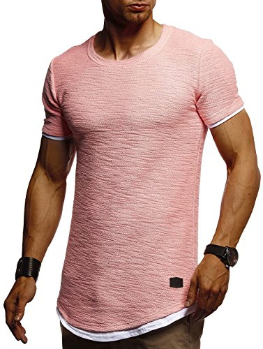 Leif Nelson Camiseta para Hombre con Cuello Redondo LN-8223 Rosa Salmón Small