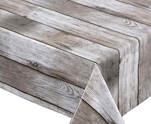 Holz beige Wachstuch Tischdecke glatt abwischbar Garten Tischdecke RUND OVAL ECKIG, Größe wählbar (Eckig 140x160 cm)