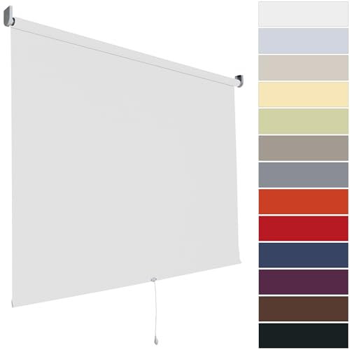 Verdunklungsrollo Springrollo Rollo Fenster | 13 Farben | Breite bis 202 cm Höhe bis 180 cm | lichtundurchlässig verdunkelnd anschraubbar (Größe 122 x 180 cm, Farbe Weiß)
