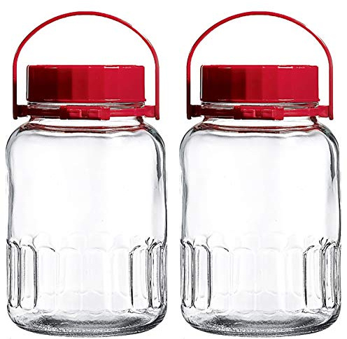 1 Gallon Glass Jar With Lid Wide Mouth Airtight Plastic Pour Spout Lids Bulk-Dry Food Storage Pickling Mason Jar Canister Raw Milk Bottle Jug Fermenting Sun Tea Kombucha Kefir Water Storing Canning