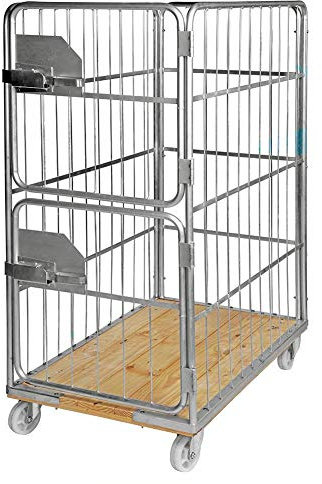 Gitterrollwagen 800 kg, Holzbasis, 2-tlg.Tür, LxBxH 1.200 x 750 x 1.700 mm, verzinkt