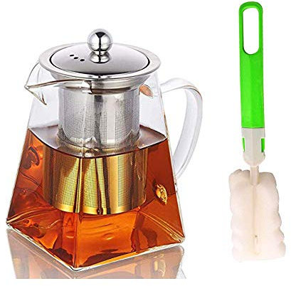 Teiera in vetro trasparente, con filtro in acciaio inox, con Filtro Asportabile e Lavabile per tè Profumati Teiera Vetro con infusore,550ML