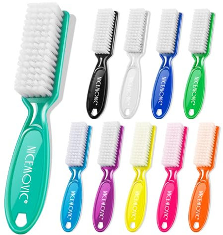 Nicemovic 10-Piece Nail Brush Set, Plastic Handle Nail Cleaning Brushes, Use for Toe and Fingernail Cleaning (Random Colors)