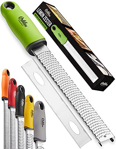 Orblue Rallador de limón y queso – Rallador multifuncional premium para parmesano, jengibre, chocolate, frutas, verduras – Cuchillas de acero inoxidable ultra afiladas con cubierta protectora, verde