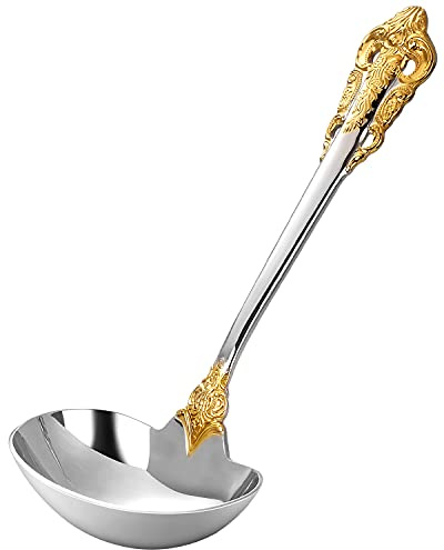 KEAWELL Luxury Gravy Ladle, 18/10 Stainless Steel, Gold Accent, Small Gravy Spoon for Home. Solid and Sturdy, Dishwasher Safe… (1)