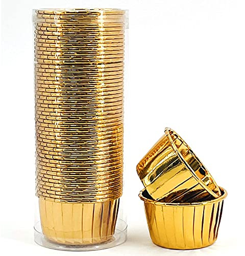 ANCLLO 50 Uds Cupcake de hipopótamo para fiesta, moldes desechables para muffins de papel de aluminio, tazas para hornear de cupcakes dorados, tazas pequeñas para hornear (Oro)
