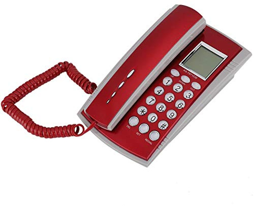 PUSOKEI Corded Telephone with Caller ID, English Foreign Trade Small Extension Phone for Home/Office (Red)