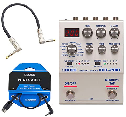 Boss DD-200 Digital Delay Effekt-Pedal + BMIDI-1-35 TRS-MIDI Kabel + keepdrum Patchkabel
