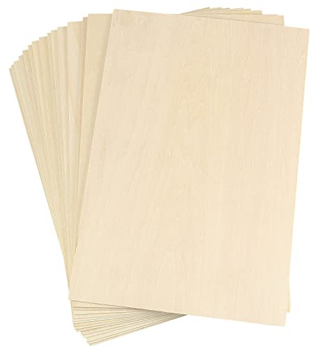 PINGEUI 15 Pieces 300 x 200 x 1.5mm Plywood Sheets, A4 Balsa Wood Sheets Unfinished Blank Plywood Board for DIY Wood Craft, Painting, Carving, Laser Cutting, Model Making Projects