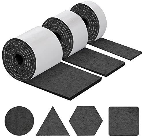 shinfly Pattini per mobili autoadesivi, pattini per sedie mobili, 3 rotoli (100 x 10 cm + 100 x 5 cm + 100 x 2 cm), tampone per sedia 4 mm di spessore, feltro nero