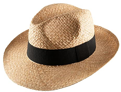 Classic Italy - Chapeau Fedora Paille Homme ou Femme Classic Rafia Large - Taille 61 cm