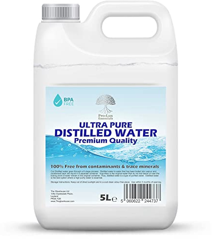 Destilliertes Wasser 100% reine Premium-Qualität – ideal für CPap, Bügeleisen, Luftbefeuchter, Reinigung, Motoren und mehr – Hergestellt in Großbritannien (5 Liter)