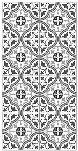 Panorama Tapis Vinyle - Modèle Carreaux Ciments Fleur Gris 60x200 cm - Différentes Tailles - Deco Maison, Cuisine, Chambre et Exterieur