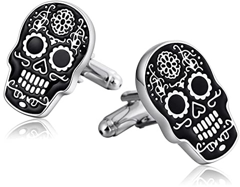 BCughia Manchettenknoepfe Luxus, Herren Schmuck Schwarz Rostfreier Stahl Totenkopf Design Manschettenknöpfe zur Jubiläum Hochzeit 14x22mm