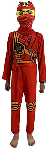 laughZuaia Ninja Costume de guerrier ninja pour garçons et enfants, pour Halloween, cosplay, fête, jeu de rôle (130, rouge)