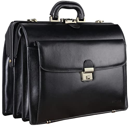 Banuce Leather Briefcase for Men with Lock Legal Attorney Lawyer Briefcase Doctor Bag Attache Case Large 15.6 Inch Laptop Bag for Work Business Travel Black
