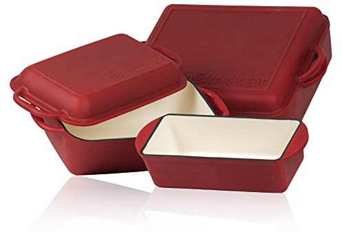 Mahlzeit Bräterset 3-teilig | 10,8 Liter, 4,8 Liter, 1,6 Liter | mit Gusseisen Bräter und Auflaufform | Bratentopfset emailliert, Kochset | Schmortopfset, Gusseisenset, Topfset (Dark Cherry)