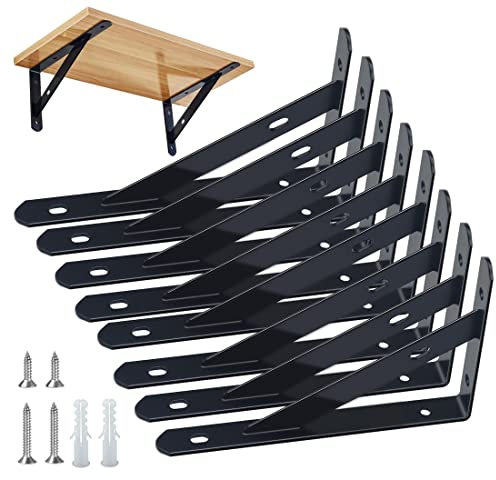 8 Stück Regalhalterungen Schwerlast-Träger 90 Grad Wand-Winkel Regalhalterung Metall Regalträger mit Schrauben Wand Regalträger Eisen Regalwinkel für Winkel Regal (15×9.5cm)，Schwarz