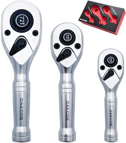 DAKCOS Stubby Reversible Ratchet 1/4 Drive Ratchet Wrenches with 72 Teeth CR-V matt Ratchet Stubby Handle Quick Release