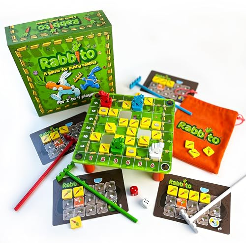 RABBITO – Fun Wooden Logic Strategy Board Game for Kids & Families | 2-4 Players, Ages 5+ | Easy to Learn, Collect Carrots & Win! | Classic Rabbit & Bunny-Themed Family Game.
