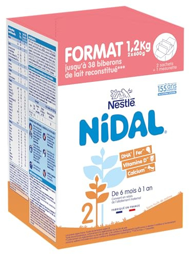 Nestlé Nidal 2 Lait bébé 2ème âge en poudre de 6 à 12 mois - Bag in Box de 2 sachets de 600g
