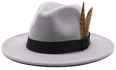 keusyoi Winter Fedoras Hut Herren Filz Klassische Jazz Hüte Schlapphut Frauen Casual Panama Cap für weiße Party Fedoras, hellgrau, 6 7/8/7 1/8