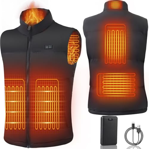 Mincoo Veste Chauffante Homme avec 7.4V 18400mah Batterie Incluse, Gilet Chauffant 3 Températures Réglables Gilet Chaud Lavable pour Ski Moto Chasse Randonnée la Pêche