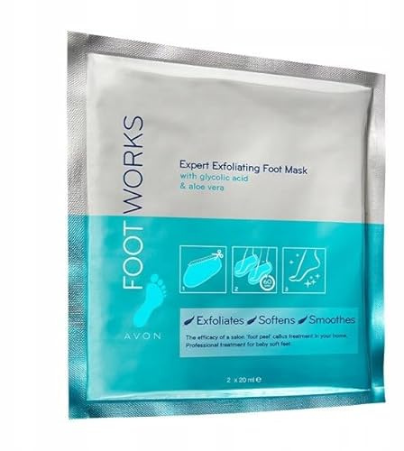 Avon Foot Works Foot Maske/Socken als Doppelpack Exfolierende Fußmaske mit Glykolsäure & Aloe Vera