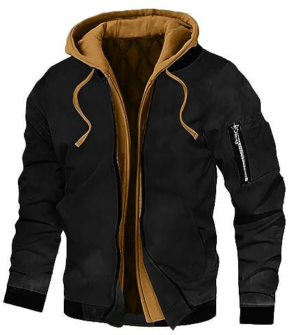KONG JIMFAN Sweatjacke Herren Pullover Herren Mit Kapuze Winter Jacke Herren Regen Jacke. Herren Regenjacke Gelb Herren Blazer Sun Hoodie Regenhut Herren Wasserdicht Männerjacken Winter(Black,L)