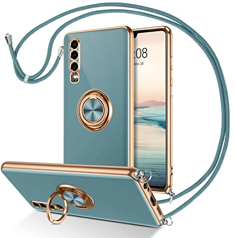 YINLAI Coque pour Huawei P30 avec Cordon, Housse Téléphone avec Anneau Rotatif, Étui Silicone Souple Doublure Microfibre Anti-Rayure, Protection Caméra Antichoc Slim Case pour Huawei P30, Lividité