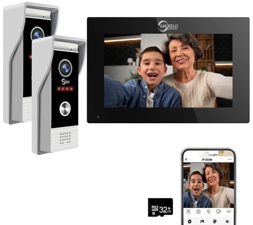 ANJIELO SMART TUYA 1080P Video Türklingel Kamera mit 7 Zoll Touchscreen Video Türklingel Gegensprechanlage, Unterstützung Auto Aufnahme Infrarot Nachtsicht PIR Bewegungserkennung, 2 Türklingeln