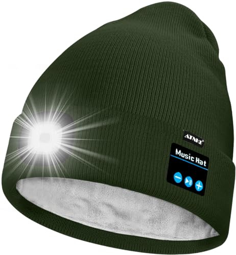 ATNKE Unisex LED Bluetooth Mütze mit Licht,Wiederaufladbare USB 4 LED Musik Redner Laufmütze Lampe Winter Warme Gefüttertes Fleece Stricken Mütze für Herren und Damen Geschenke