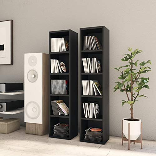 Homgoday 2 STK. CD-Regale CD-Schrank Ständer Medienregal Schrank Holzregal Bücherregal Standregal mit 5 Fächern für bis zu 80 CDs Schwarz 21x16x93,5 cm Holzwerkstoff