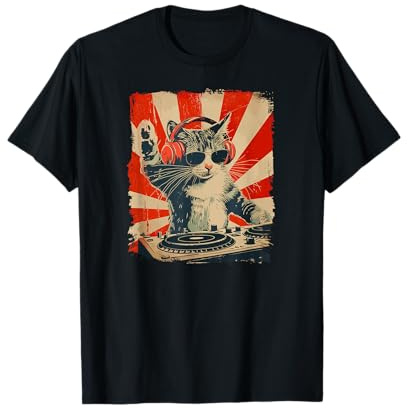 Funny DJ Cat Disco Sound Tech Headphone Music T-Shirt