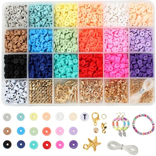 Perlen zum Auffädeln Clay Perlenset Schmuck Selber Machen Set Runde Heishi Spacer Perlen für Halskette Schmuckherstellung DIY 3600 Stück