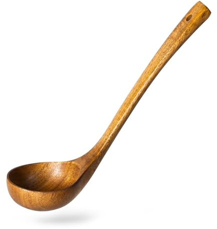 Hefild Wooden Soup Ladle for Cooking, 10.8 Inch, 2 oz, Teak Wood