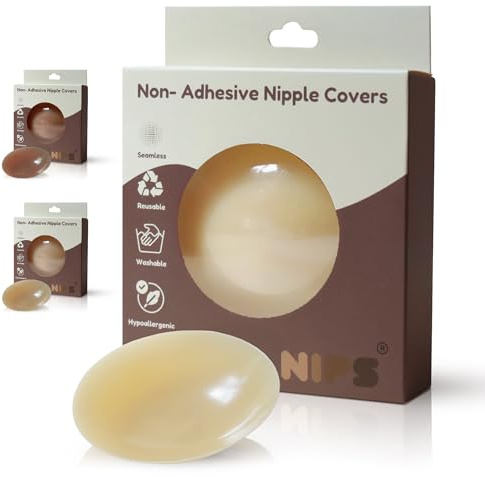 Non Adhesive Nipple Covers for Women – Reusable Silicone Pasties, Seamless Invisible Under Clothing, Hypoallergenic for Sensitive Skin – 1 Pair with Travel Case