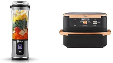Ninja Blast Blender portable, 530 ml, mini blender sans fil puissant, rechargeable, BC151EUBK + Ninja Foodi FlexDrawer Air Fryer, Dual Zone Avec Séparateur Amovible, Grand Tiroir 10.4 L, AF500EUCP