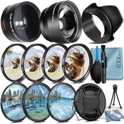 ZeeTech Ensemble d'accessoires pour Canon EOS : R50, R100, M5, M6 Mark II, M6, R10, R7 + grand angle + téléobjectif + 4 filtres gros plan + plus (19 pièces)
