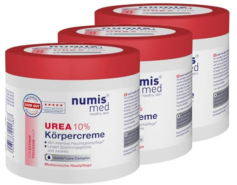 numis med 3x Urea Creme 10 Prozent 400 ml - Körpercreme sehr trockene Haut | Made in Germany - Feuchtigkeitsspendende Urea 10% Hautcreme ohne Silikone, Parabene & mikroplastikfrei